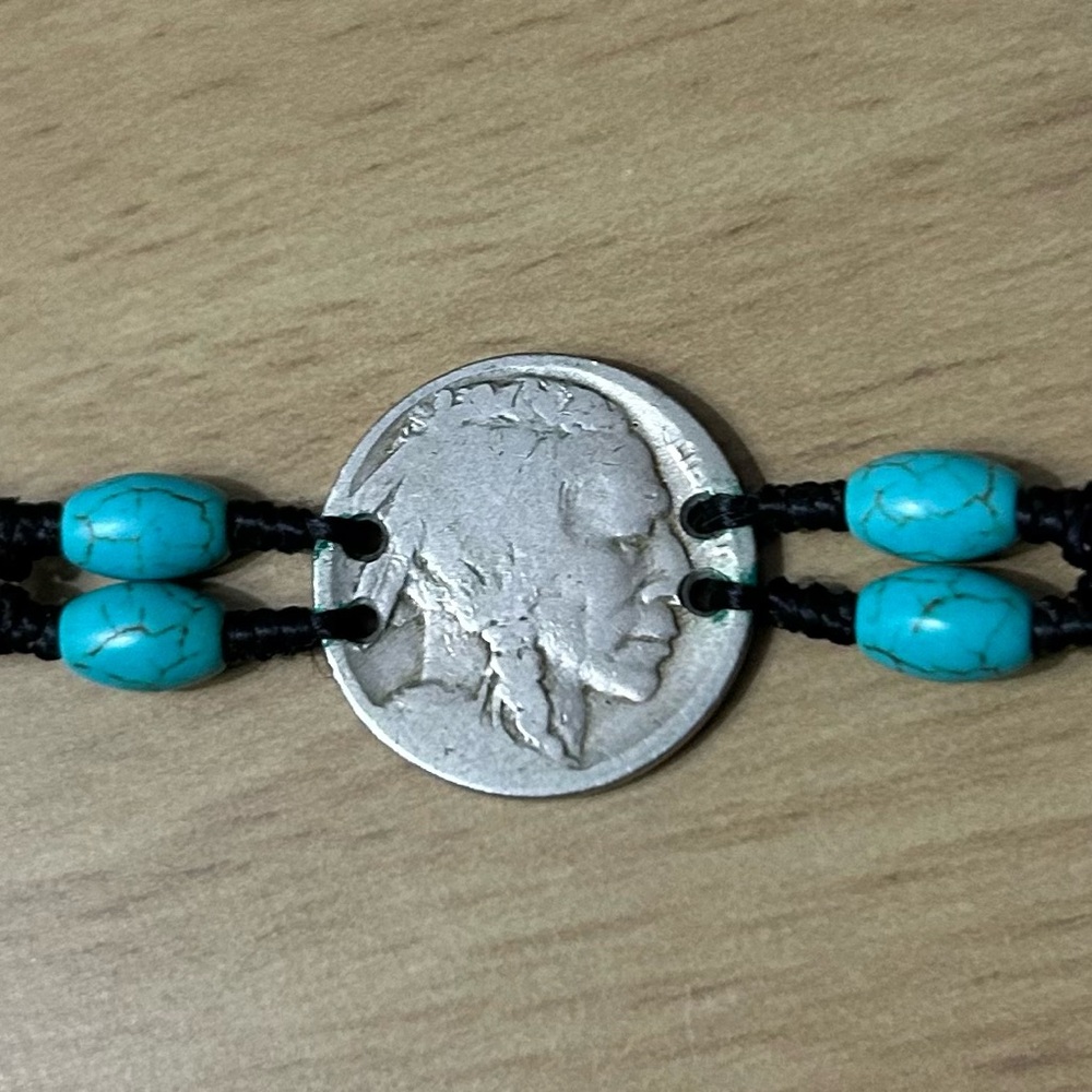 Buffalo Nickel Turquoise Beaded Bracelet - Picture 4 of 4